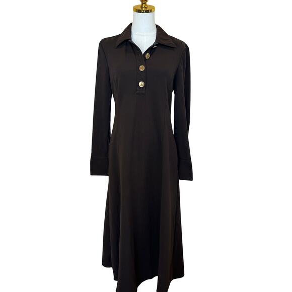Tory Burch Brown Crepe Shirt Dress Size 8 Midi Office Career Work  Designer $700 - Picture 6 of 11
